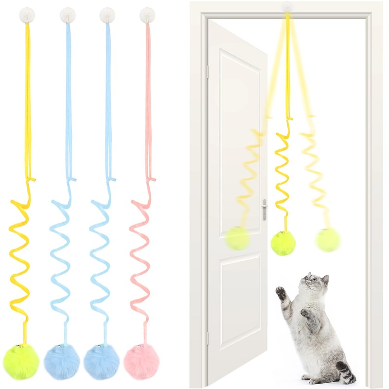 Cat Toy Hanging Door Frame Self-employment Interactive Cat Toy Intelligence Cat Toy Retractable Kitten Wand Toy Cat Toys (Pack of 4)
