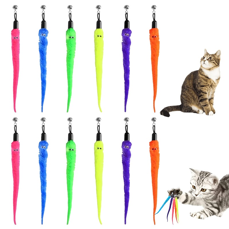 Cat Wall Toy Replacement Accessories 6 Colors Replacement Wall with Cat Toy Bell, Good for Playing Toys for Pets (Pack of 12)