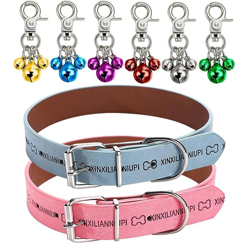 Collar Bell for Dogs and Cats, Guador Pet Bell Collars Genuine Leather Dog Collar for Large Medium Dogs Classic Dog Bell Collar Charm Pet Dog Cat Decoration 8pcs