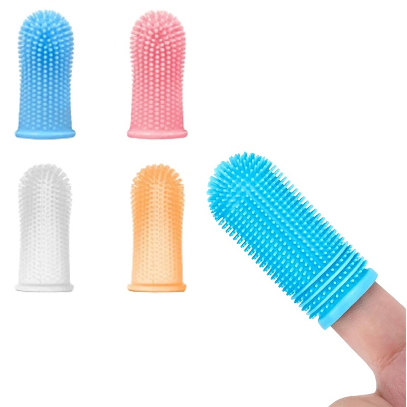 Dog Toothbrush Fingerling, Bileumec Dental Care Dog Pet Finger Toothbrush, Fingerlings Dog Dental Care, Anti-Plaque Finger Dog, Food-Safe Silicone 360 Fully Wrapped Bristles (4 Pieces)