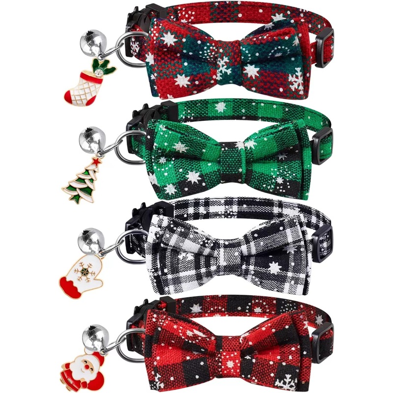 Extodry Pack of 4 Christmas cat collars, cat collars with safety clasp, adjustable kitten collars, personalized pet accessories