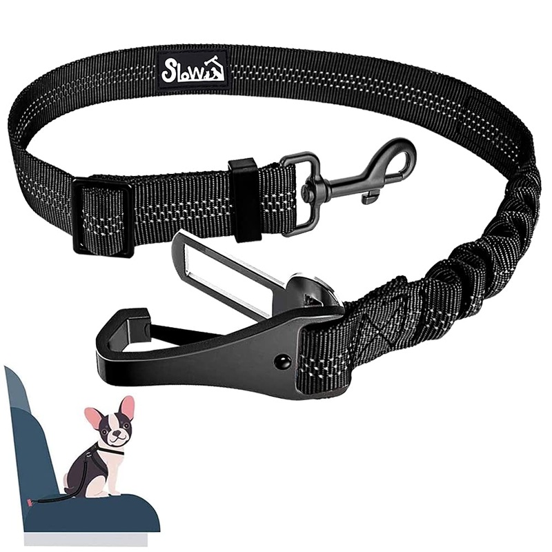 Eyein dog seat belt, 3 in 1 seat belt dog car with reflective elastic nylon bungee, dog seat belt for all dog breeds and car seats trunk, 70 cm (black) 70 cm (55-70 cm) black