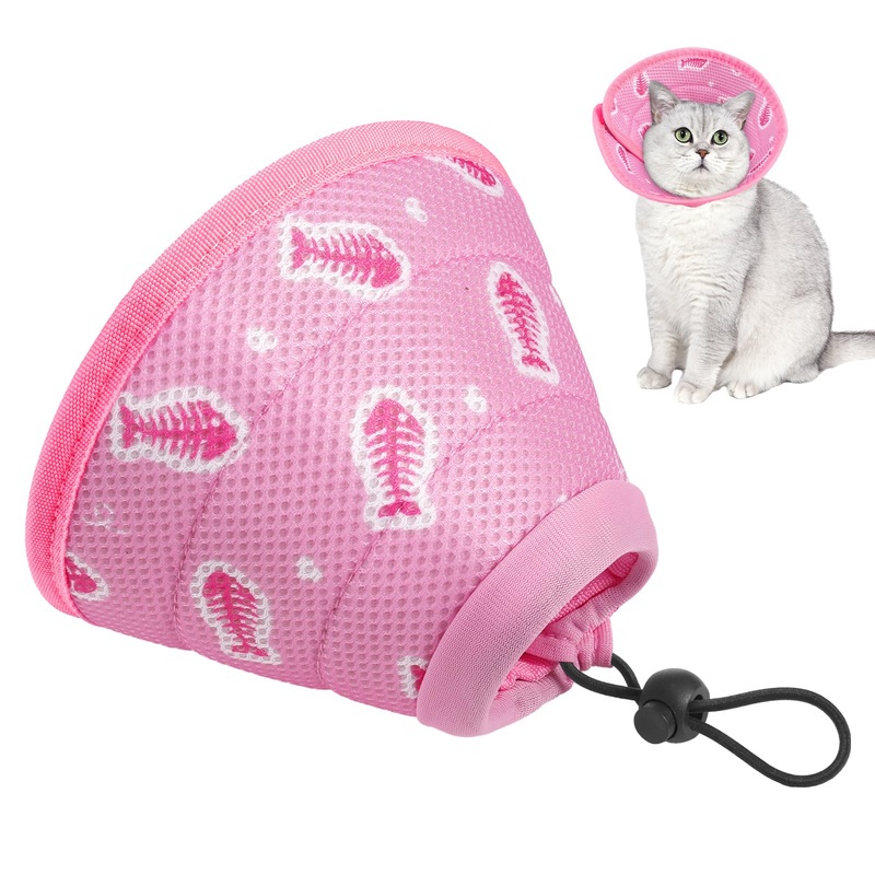 Fanshiontide Cat Neck Collar, Soft Cat Neck Brace, Adjustable Anti-Licking Anti-Bite Cat Collar, Protective Collar for Cats, Puppies, Pets After Surgery and Injuries (S Pink) S
