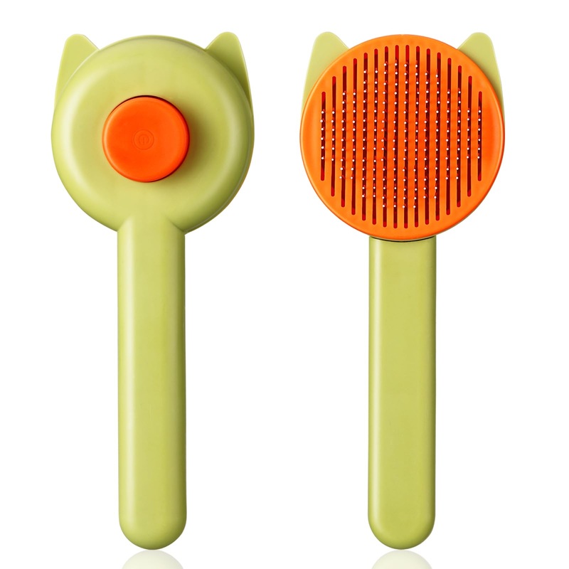 FANTESI cat brush, dog brush, cat comb with handle for long hair and short hair, pet hair cleaning with one click, pet hair cleaning brush
