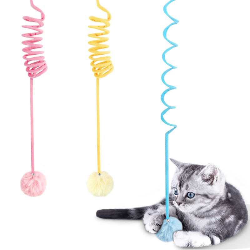 FURJOY Cat Spring Toy, Self-Play Hanging Stretchy Cat Spring with Bell, 3-Piece Soft Plush Interactive Cat Toy for Hunting and Playing