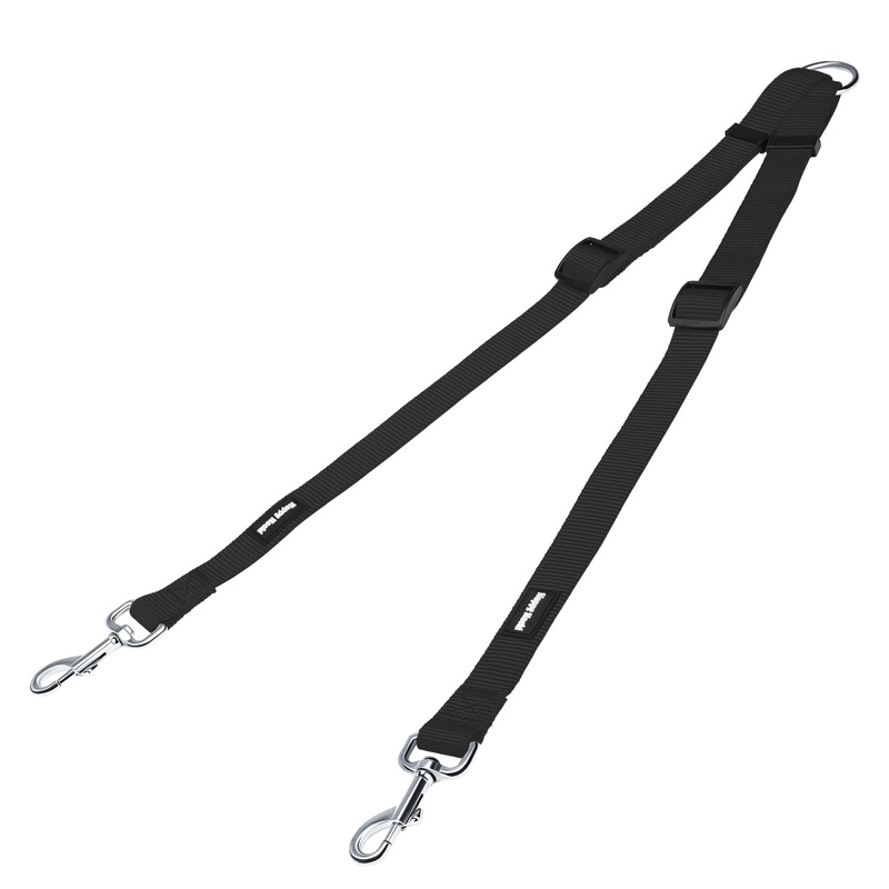 HAPPY HACHI Adjustable Double Dog Leash Coupler No Tangle Nylon Twin 2 Pet Trainer Leash Splitter M 40-60cm Black