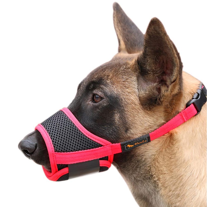 HEELE Nylon Dog Muzzle, Adjustable Strap, Breathable, Secure, Quick Fit for Small, Medium Dogs, Prevents Biting, Chewing and Barking (L, Red) L