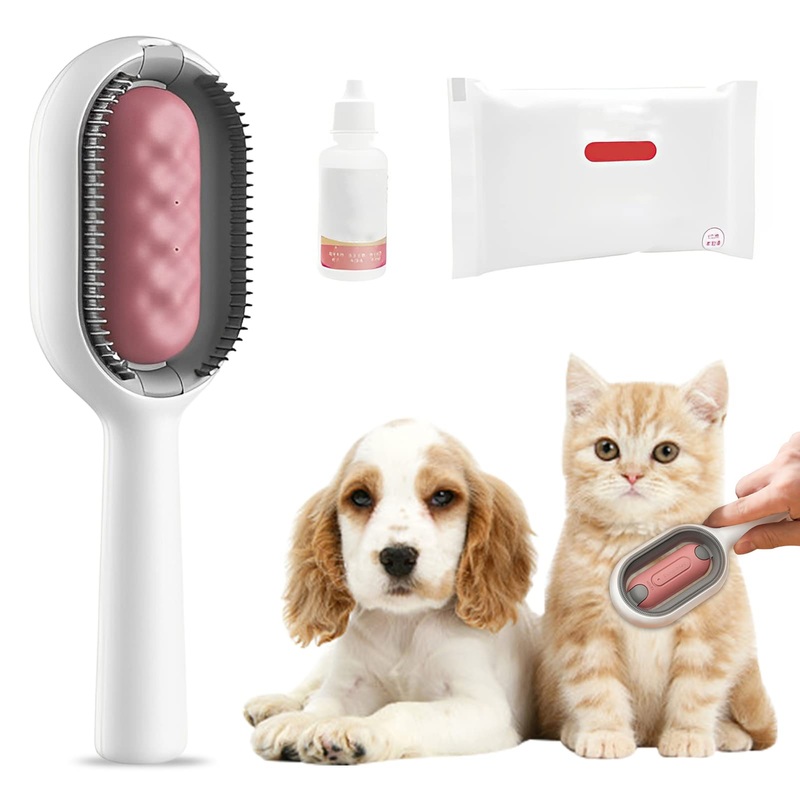 Hekasvm Cat Brush with Water Tank, Cat Brush, Cleaning Brush for Pet Hair, Multifunctional Pet Hair Remover 4 in 1, Ideal for Massage, Grooming and Hair Removal (Short Hair/Pink) Short Hair/Pink