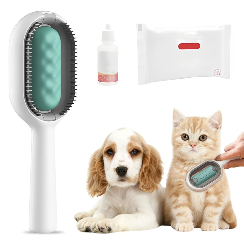 Hekasvm Cat Brush with Water Tank, Pet Hair Removal Comb, Cleaning Brush for Pet Hair, Multifunctional Pet Hair Remover 4 in 1, Ideal for Massage, Grooming and Hair Removal (Short Hair/Blue) Short Hair/Blue