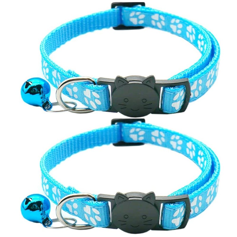 Hepplly 2-Pack Cat Collars Quick Release Reflective Kitten Collar with Bell (Light Blue) Light Blue