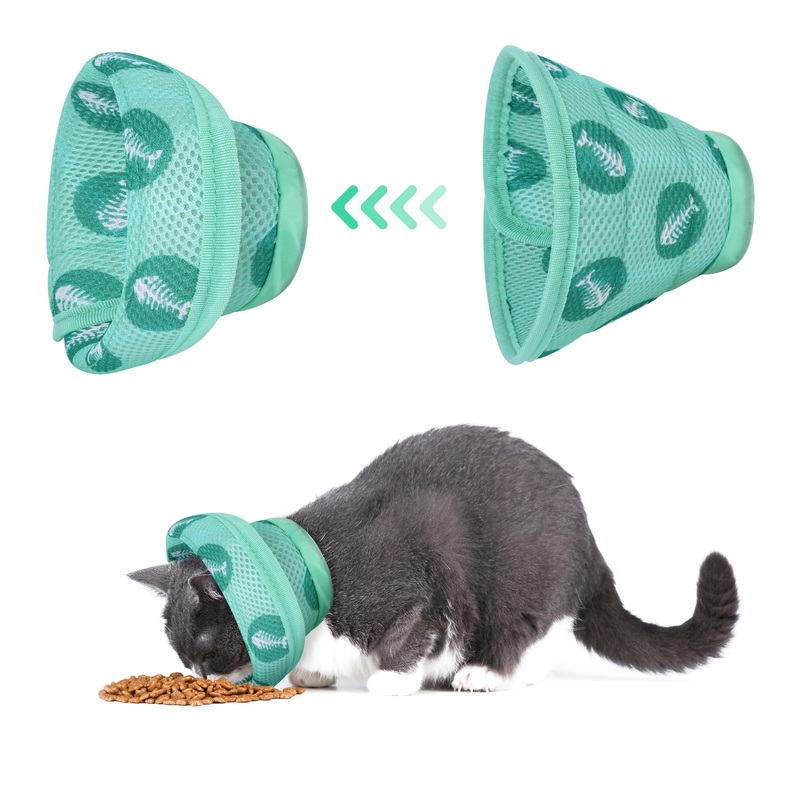 Lollanda Adjustable Cat Neck Collar, Foldable Soft Protective Collar Cat Elizabethan Collar, Recovery Collar for Cats Pets After Surgery and Injuries (Green, M) Green, M