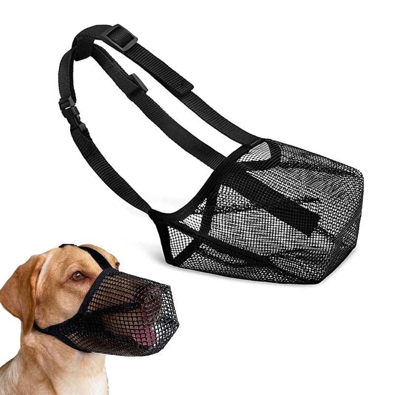 Muzzle with rounded mesh, soft nylon muzzle, adjustable breathable mesh muzzle for small, medium and large dogs to prevent eating (M) M