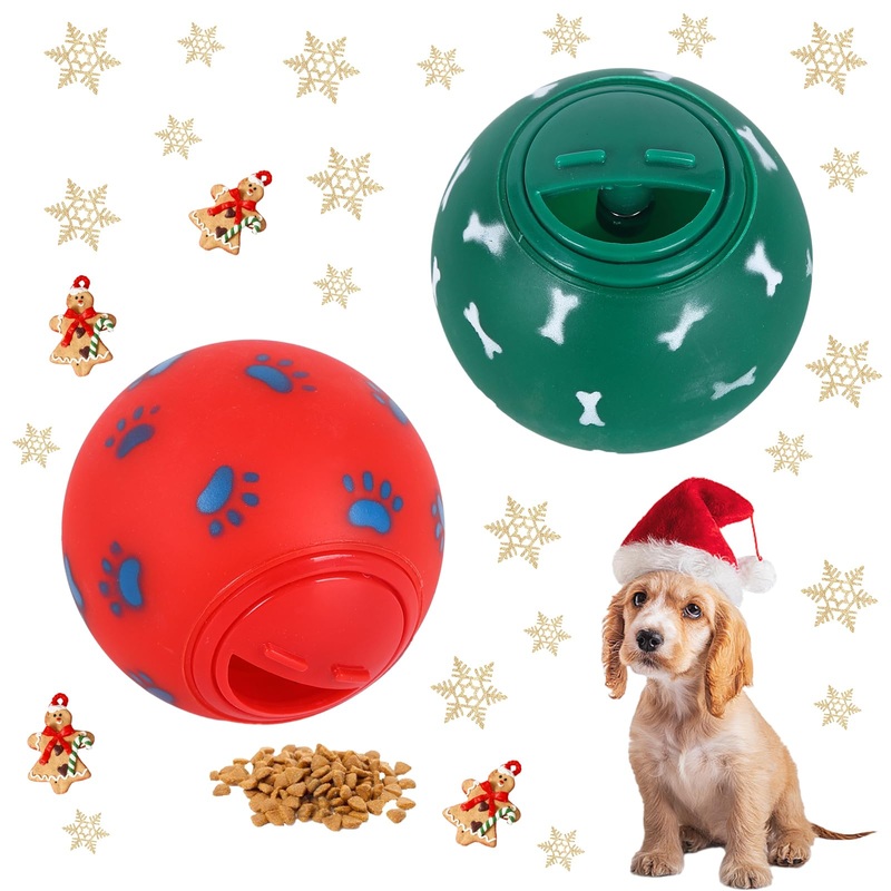 Pack of 2 Christmas Interactive Dog Toy Ball Treat Dispenser Ball Toy Chew Toy Dog Ball Toy for Boredom Teeth Cleaning Training Balls Small Medium Large Pets Puppies