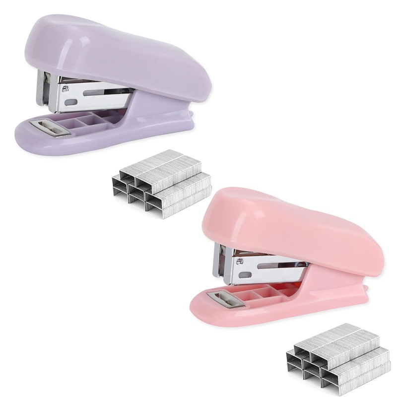 Pack of 2 mini stapler, small stapler, stapler, mini stapler with 800 standard 24/6 staples, office stapler, staple machine, small staples for school, home, office, organizing files