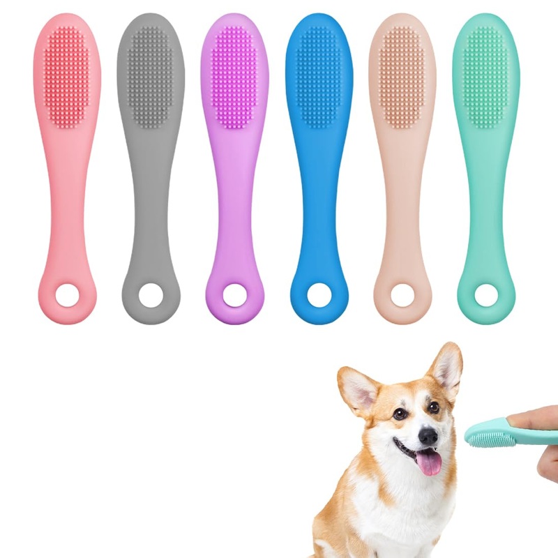 PLKSEI Pack of 6 Dog Toothbrush Silicone Pet Toothbrush Finger Toothbrush for Small Dogs Cats Dental Care