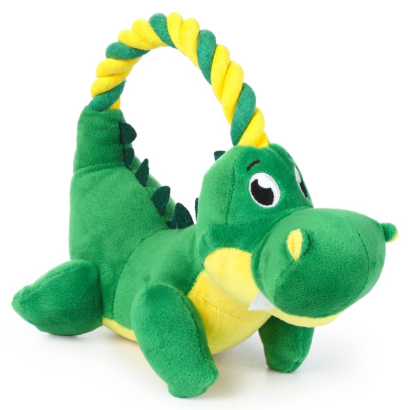 Squeaky Dog Toy, Plush Dog Toy, Chew Toy with Rope Loop, Tug of War Dog Toy, Stuffed Interactive Dog Toy for Medium and Large Dogs, Dinosaur Dinosaur