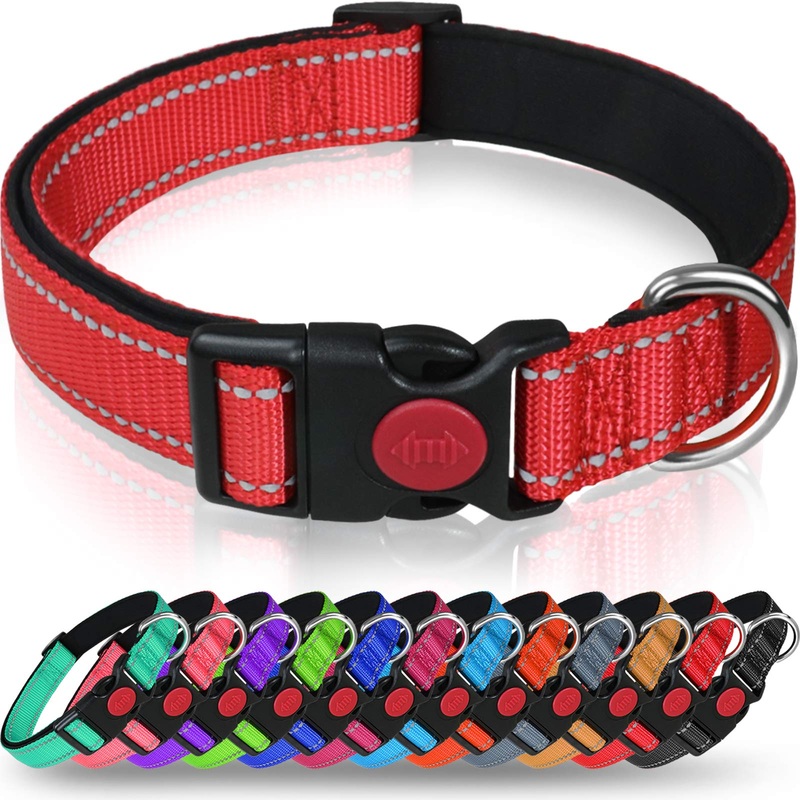 Taglory Dog Collar, Soft Padded Neoprene Nylon Dog Collar for Medium Dogs, Adjustable and Reflective for Training, Red M (Pack of 1)