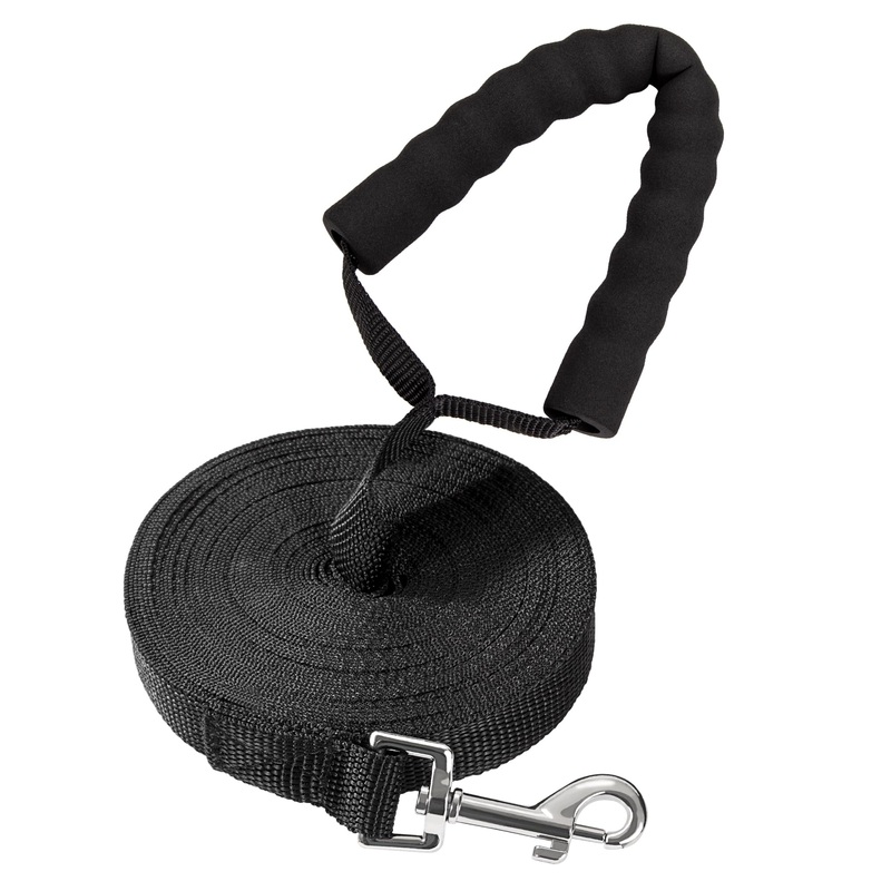 Tow leash for dogs, 10 m x 2 cm, dog leash with comfortable padded handle, nylon long training leash for small, medium and large dogs, black