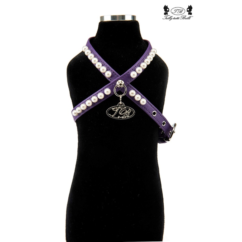 Trilly tutti Brilli harness with smooth buckle with pearls, purple made of faux leather, L – 1 product