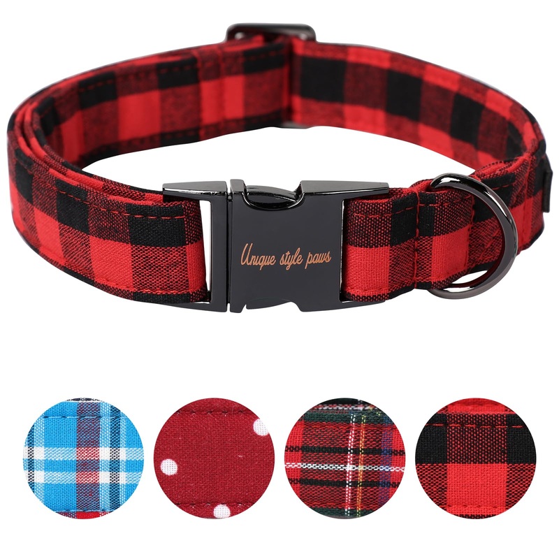 Unique style paws Dog Collar Pet Gift Adjustable Soft and Comfortable Plaid Collars for Small Medium Large Dogs M Red Plaid