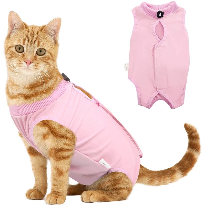Voarge Recovery Suit Cat, Cat Bodysuit After Surgery Anti-licking, Prevent Licking After Surgery Wearing Weaning and Keeping Warm Recovery Cloth Suit for Cats Dogs (M, Pink) M