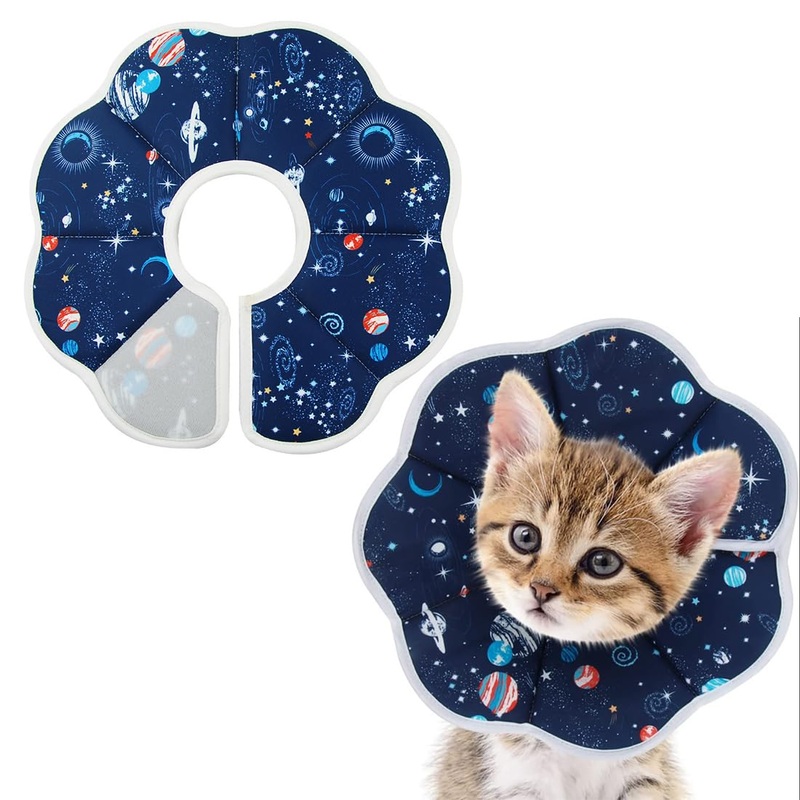 XOUDKE Cat Neck Collar, Adjustable Collar, Soft Neck Collar, Cat Leak Protection Collar for Small Dogs After Surgery Protective Collar -S Planet Style