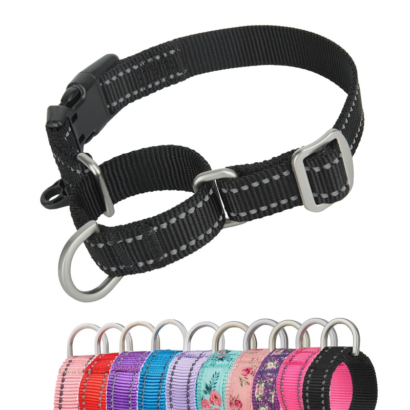 YUDOTE Reflective Martingale Dog Collars, Escape-Proof Anti-Pull Training Collar with Safety Quick Release for Narrow Head Dogs Make Walking Easier, Small, Black S (Pack of 1) Black