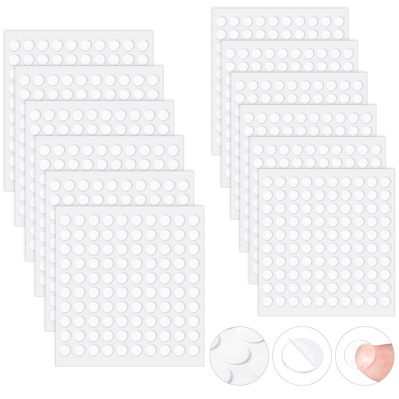 1200 Pieces Clear Sticky Stapling Double-Sided Glue Dots Removable Round Glue Dots No Trace Acrylic Sticky Stapling Transparent Putty for Posters, Pictures, DIY, 6mm and 10mm