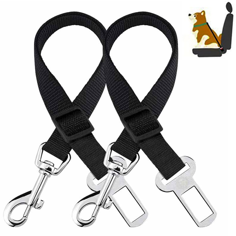 2 pieces dog seat belt car, BOOSHMall dog belt for the car, adjustable seat belt dog seat belt, with strong carabiners, for all dog breeds and car seat trunk, black