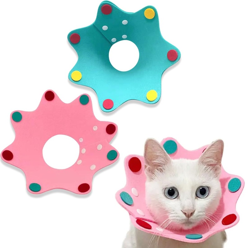 AAED Pack of 2 pet neck collars, protective collar for cats, cat collar, anti-licker, Elizabethan collar, for protective collar, recovery after wounds, cats, dogs (pink and blue) (M)