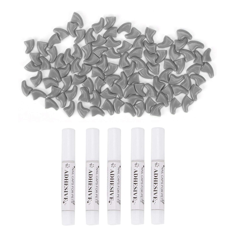 Atyhao Cat Nail Caps, 100 Pieces Soft Cat Nail Protection with Glue for Cats Kittens Safe Decorative Anti Scratch Covers [Grey XS] Fur & Claw Care