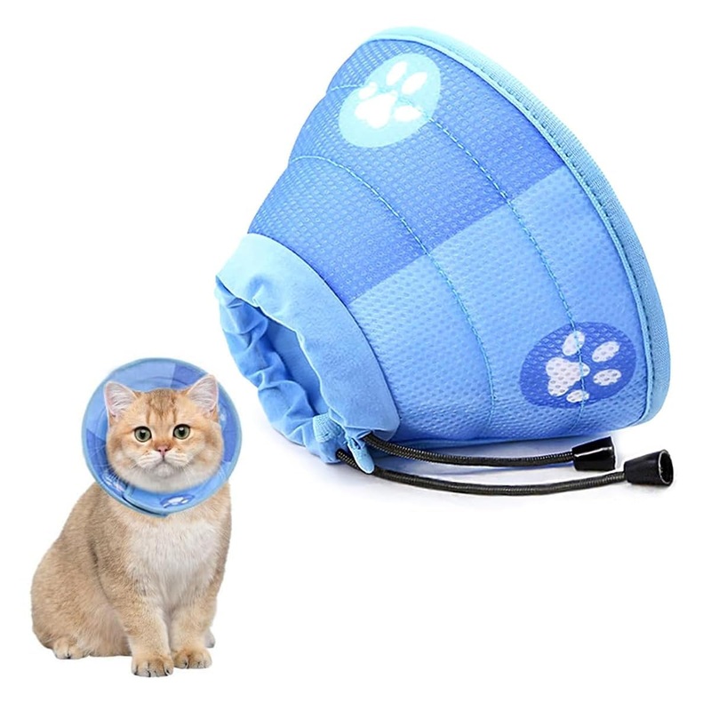 Cat Neck Brace, Protective Collar, Adjustable Cat Collar, Leak Protection, Cat Funnel Recovery Collar, Soft Collar Cone After Surgery and Injuries for Puppies and Cats (M, Blue)