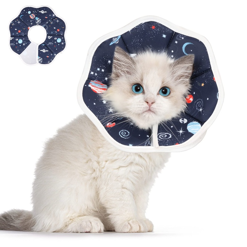 ComSaf Protective Neck Brace Cat with Starry Sky Pattern, Soft and Adjustable Cat Neck Brace for Post-Surgery Cat Collar, Prevents Licking Wounds Neck Brace for Cats, XS