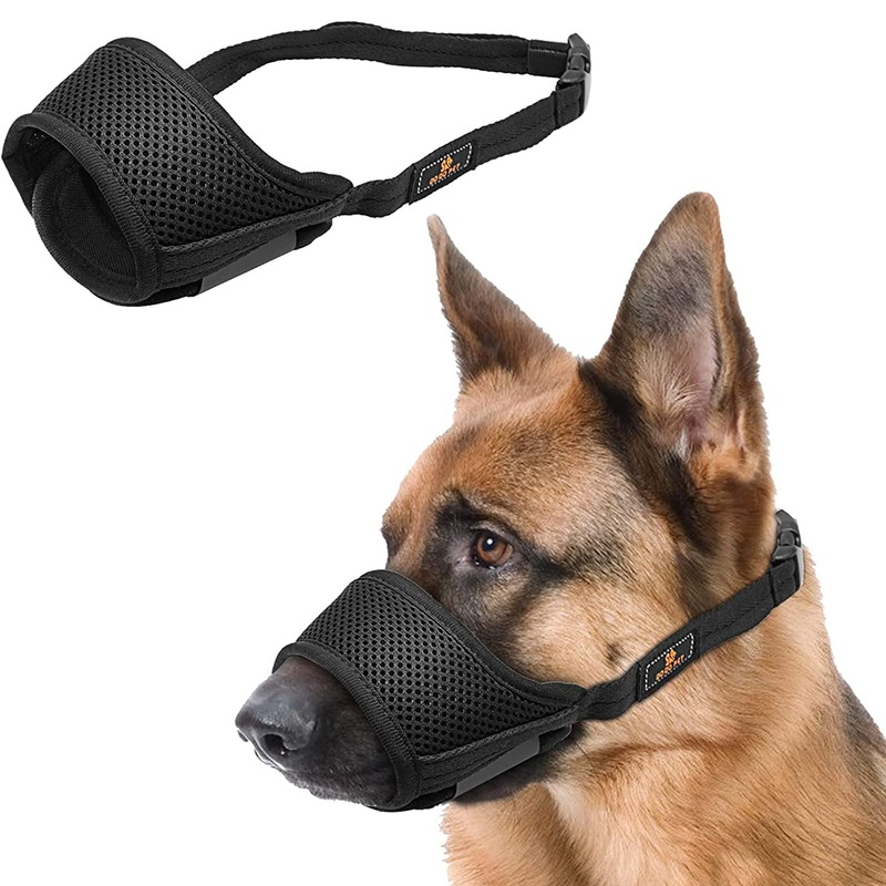 Dog Muzzle, Muzzle with Velcro Fastener, Soft, Prevents Biting, Safe, Breathable Barking and Chewing, with Adjustable Loop, Breathable Mesh – Black, M