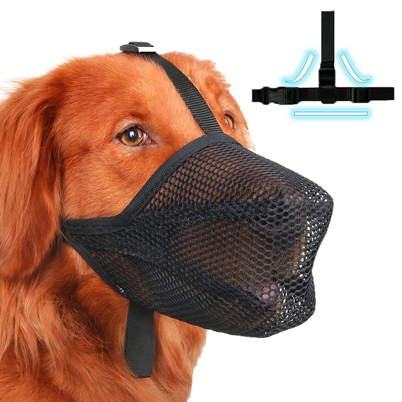 Dog Muzzle, Soft Adjustable Mesh Muzzles, Breathable Pet Mask Dog Training Muzzle for Small Medium Large Dogs (M, Black) M