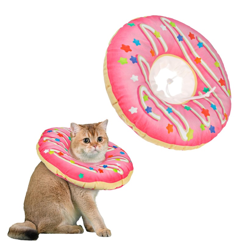 Fanshiontide Cat Neck Brace, Soft Cat Donut Neck Brace Adjustable Anti Bite Cat Collar Protective Collar Neck Brace for Cats Puppies Pets After Surgery and Injuries (S Pink) S