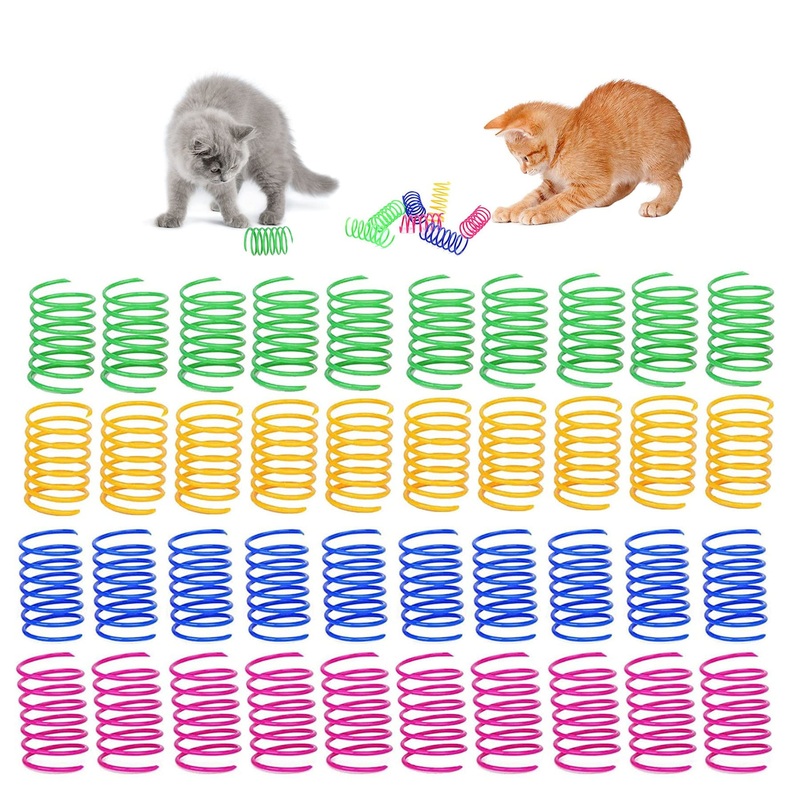 GEFIRE Pack of 40 Cat Toys Spiral 4.5 cm Cat Toys Spirals Plastic Spiral Cat Toys, Cat Toys, Interactive Cat Toys for Cats, Kittens, Pets (4 Colors)