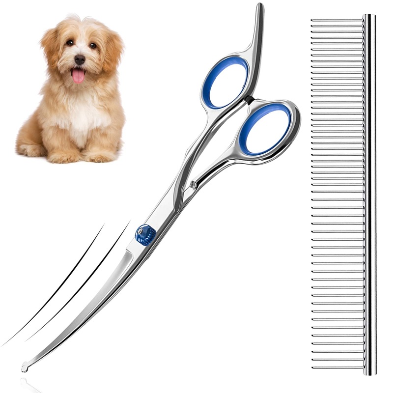 Grooming scissors for dogs and cats, dog grooming scissors, pet comb, made of robust stainless steel (blue).