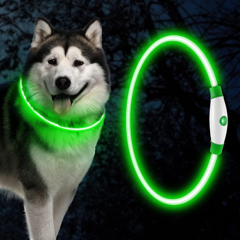 HezzLuv LED Dog Light Collar, USB Rechargeable Safety Collar, Adjustable Length, Suitable for Dogs and Cats (3 Lighting Modes) Green