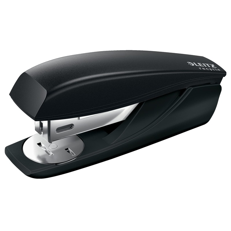 Leitz NeXXt recycling stapler, for 25 sheets, pocket size, with mini staple remover, including 200 staples, made of steel and recycled plastic, climate neutral, Recycle series, black, 56060095