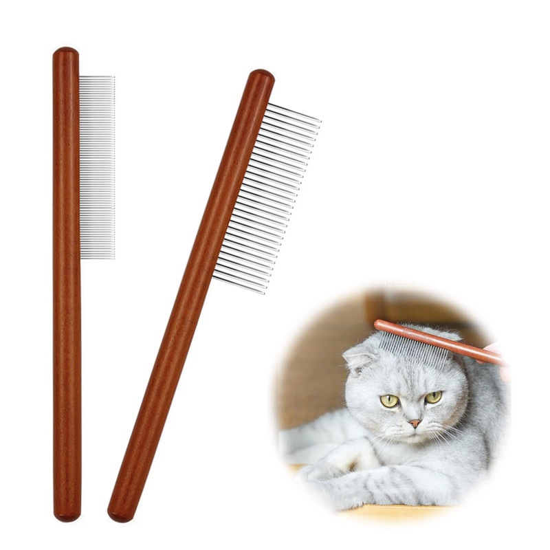 New Design-wooden Pet Comb Pet Grooming Comb Rounded Teeth Dog Comb for Large, Medium and Small Dogs and Cats with Tangled Short/Long Hair (brown) brown