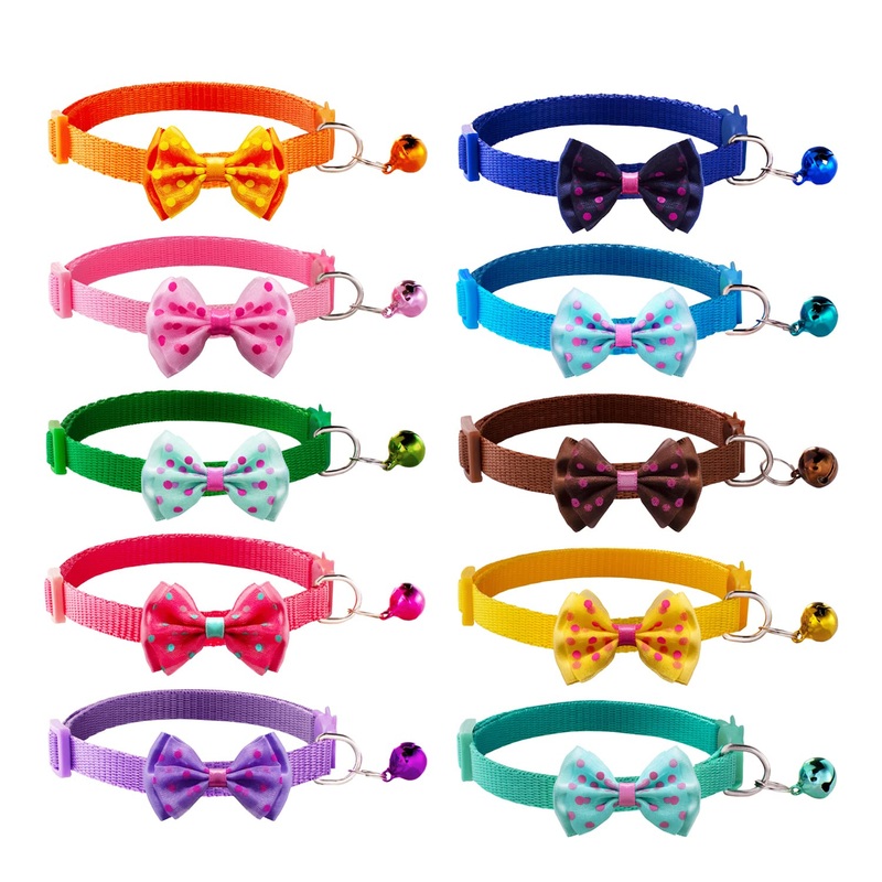 OMIGA Pack of 10 Cat Collars with Bell and Bow Tie Adjustable Cat Collar Personalized Pet Accessories for Pets Cats and Puppies (10 Colors)