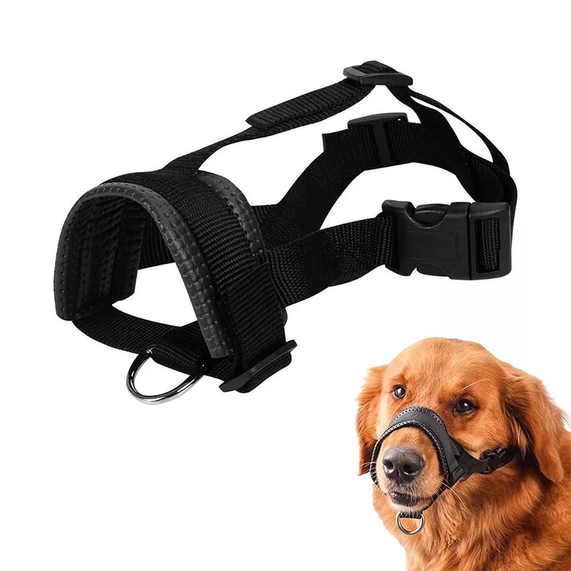 OSUWLSI 1PC Muzzle for Dogs with Head Strap Dog Muzzle Soft Padded No Rubbing Dog Muzzle Adjustable Loop Dog Muzzle Anti Chewing Muzzle Black L
