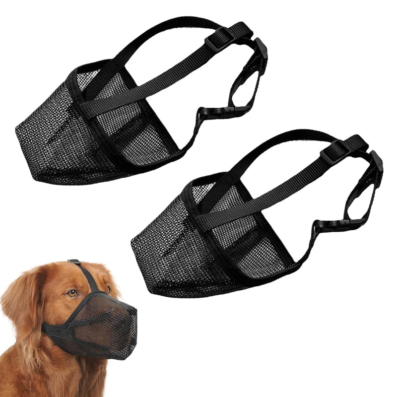 Pack of 2 Muzzles for Small Large Dogs, Breathable Pet Mesh Muzzles, Adjustable Breathable Dog Muzzle, with Adjustable Shoulder Strap and Buckle, for Small to Medium Dogs (M) M
