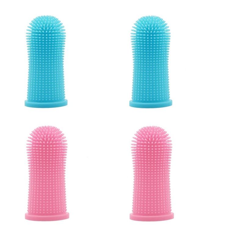 Pack of 4 Dog Toothbrush Finger Cot Reusable Pet Finger Toothbrush Finger Cots Dog Dental Care Anti-Plaque Finger Dog Food Grade Silicone 360 Fully Wrapped Bristles