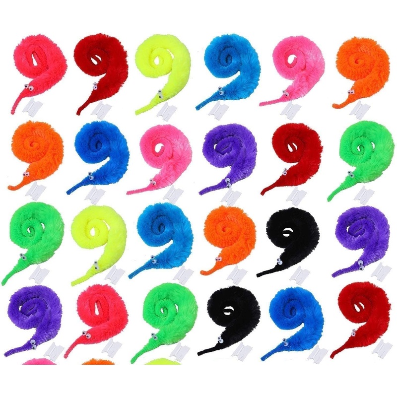 PIQIUQIU Pack of 24 Magic Caterpillars, Magic Plush Twisty Worm Wiggle Moving Toys for Children and Cats (Random Color)