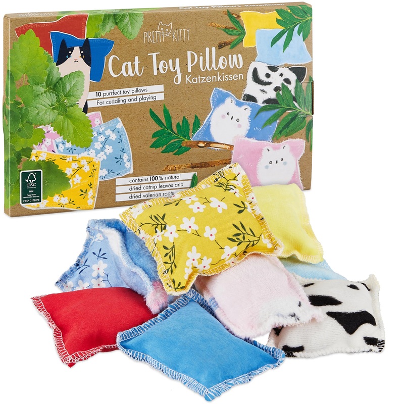 PRETTY KITTY cat pillow for cats: 10 cat pillows with catnip and valerian in a cat toy set – catnip pillow for cats – valerian pillow for cats – toy cat cat toys