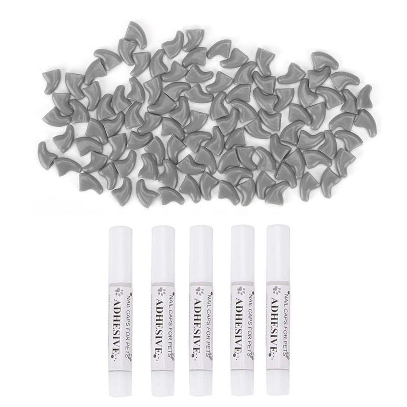 ViaGasaFamido Cat Nail Caps, 100PCS Soft Pet Claws Safe Anti-Scratch Nail Caps Dog Paw Claw Nail Protector Decorative Covers with Glue for Cats Kittens[Gray M.] Fur & Claw Care Gray M.