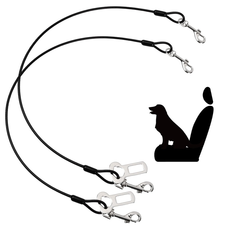 Volumoon Pack of 2 dog safety harnesses for cars, bite-resistant dog leash made of steel wire with car universal plug, dog seat belt, car harness for dogs, cats, pets (60 cm), 60 cm
