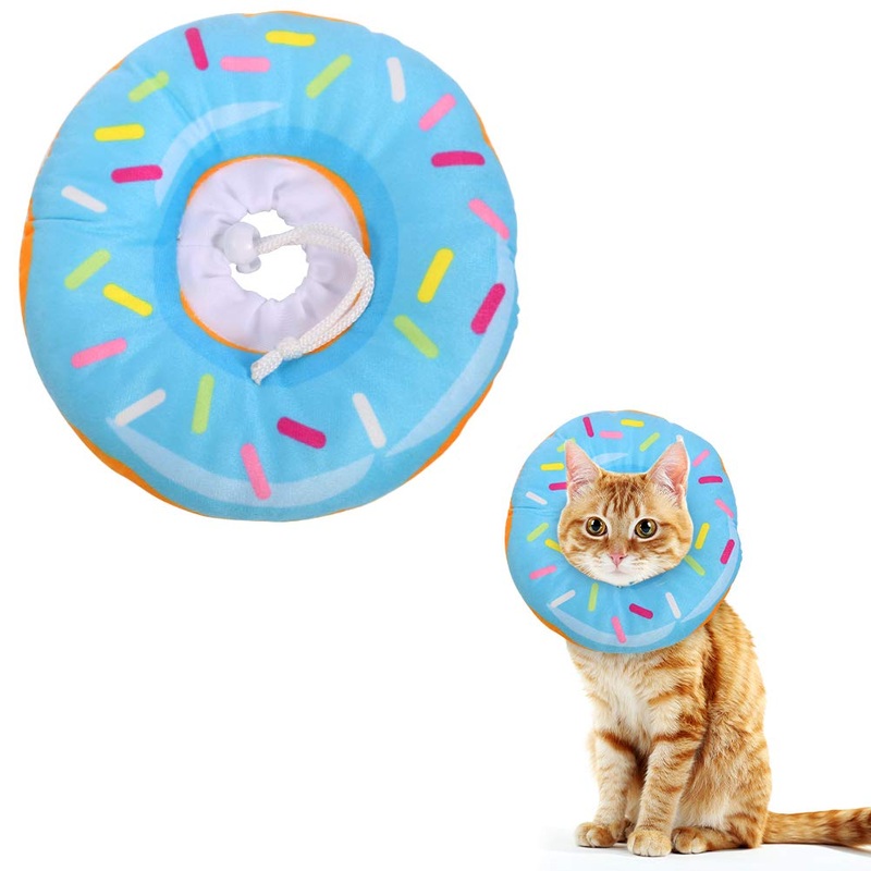 Xinzistar Neck Collar Cat Collar Soft Cat Protective Collar Anti Bite Safety Adjustable Protective Collar for Pets Cats Dogs Puppies Kittens (Blue Donut, S) Blue Donut